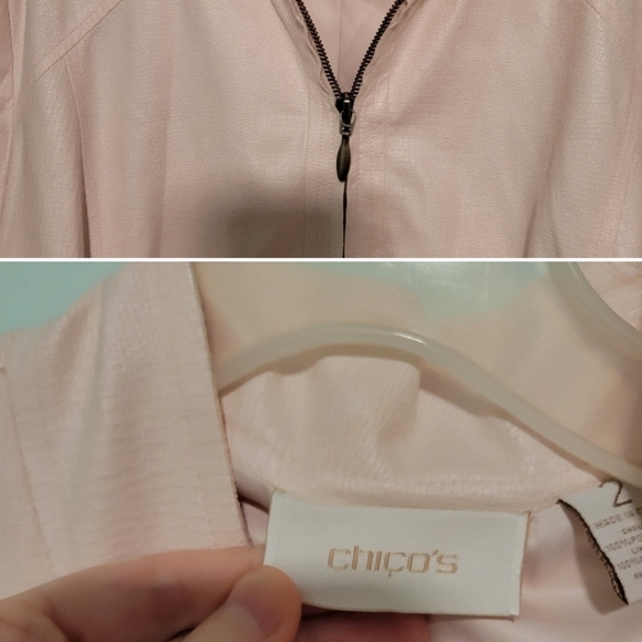 Chico's Pink Coated Faux Suede Zip Up Bomber Jacket Size 2 Large - Picture 4 of 4